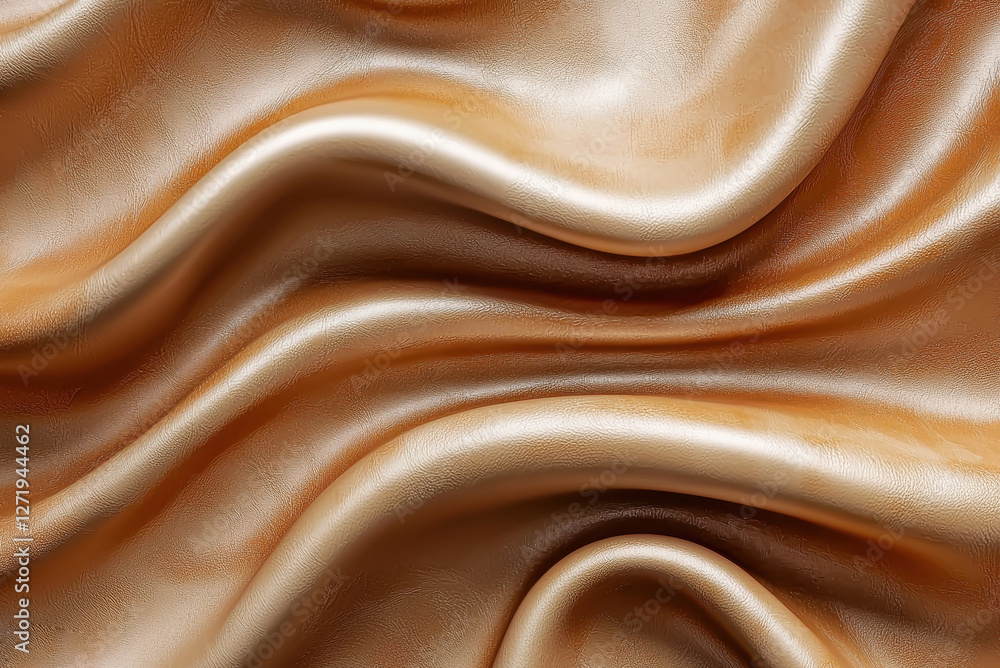 Poster abstract background of luxurious golden satin fabric with flowing waves and smooth texture, creating