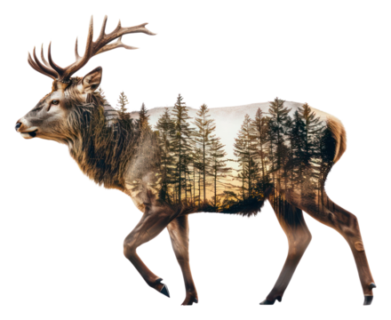 PNG Deer with trees wildlife exposure antlers.