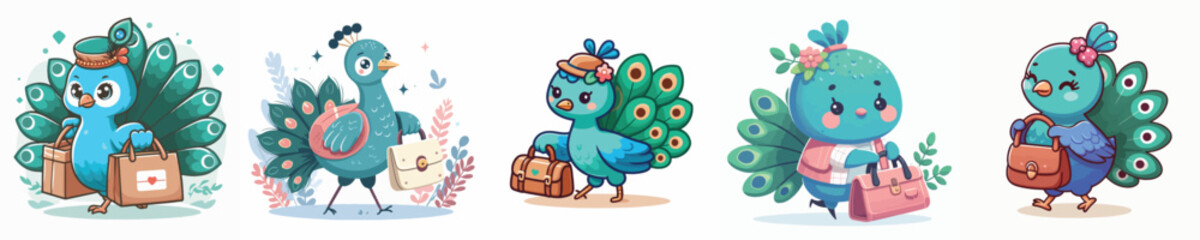 vector cute peacock holding a bag
