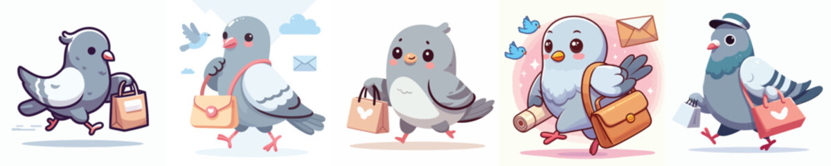 vector of cute dove holding a bag