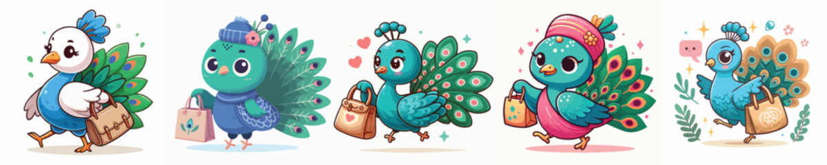 vector cute peacock holding a bag