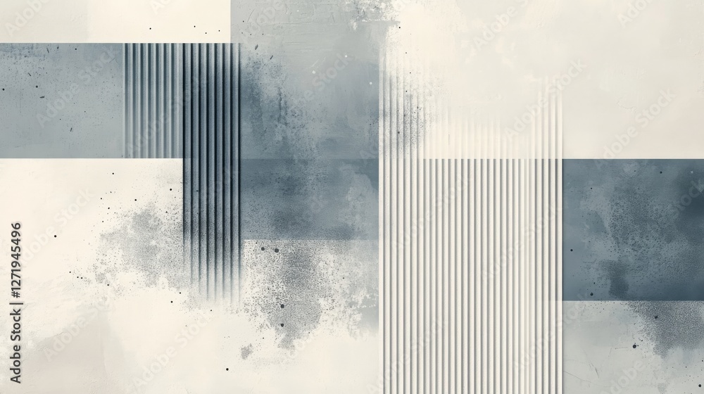 Poster abstract composition with geometric shapes and textured surfaces