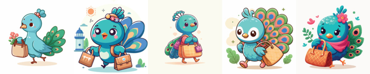 vector cute peacock holding a bag