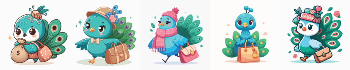 vector cute peacock holding a bag