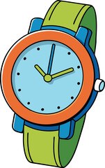 High Colorful Watch Vector Design, Cartoonish Illustration, Vibrant Wristwatch, Modern Timepiece Art, Playful Clock Concept, Stylish Digital Watch, Bold and Bright Wrist Accessory