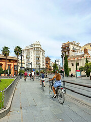 Obraz premium Bicycles in the city. Streen in Seville. Spain.