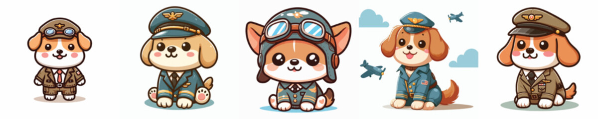 Vector set of adorable dogs wearing pilot uniforms