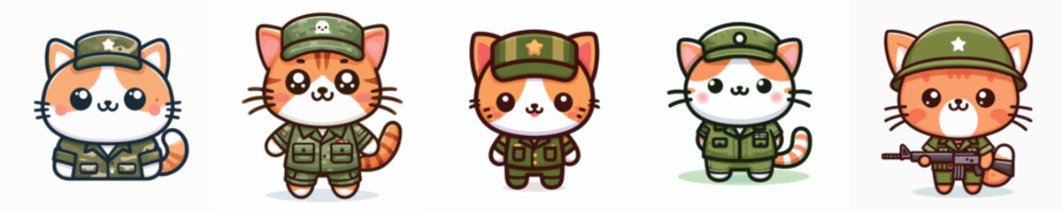 Vector set of adorable cats wearing army uniforms