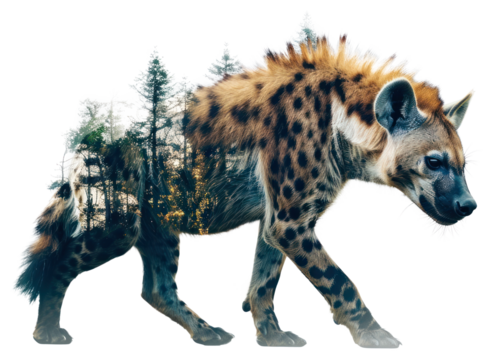 PNG Hyena with savanna trees photography wildlife exposure.