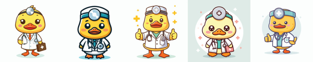 Vector set of cute ducks wearing doctor uniforms