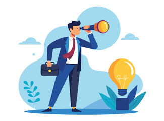 businessman with binoculars, searching for success concept