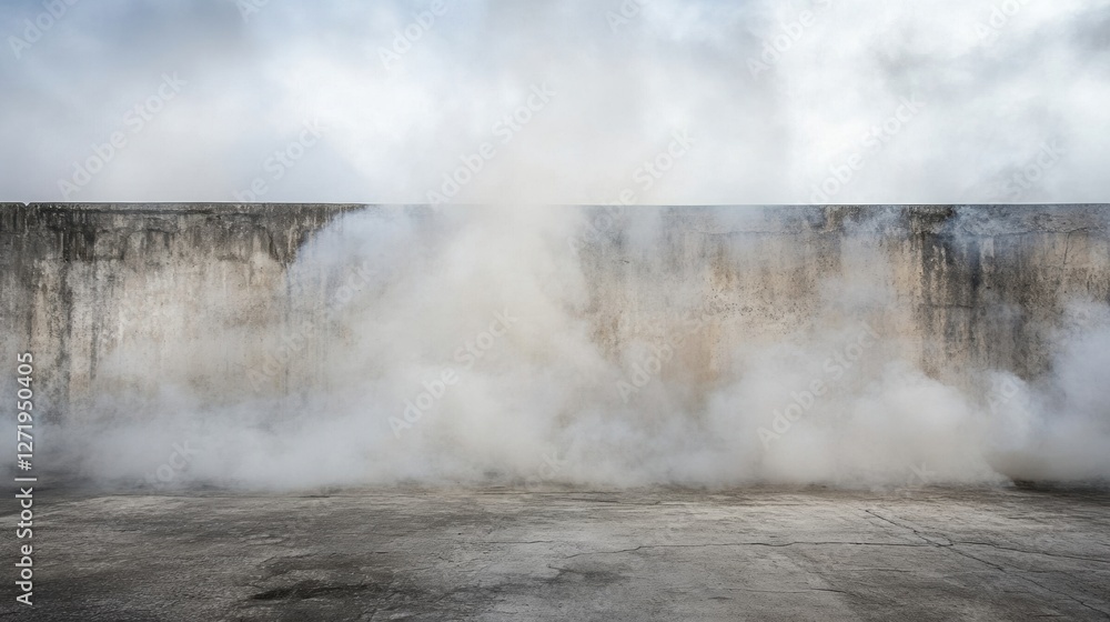 Poster abstract background with a textured concrete surface and a haze of mysterious smoke in the air.