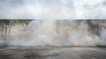 Abstract background with a textured concrete surface and a haze of mysterious smoke in the air.