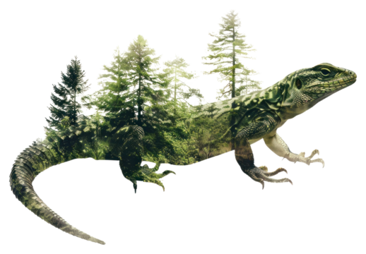 PNG Animal double exposure lizard with trees design illustration electronics.