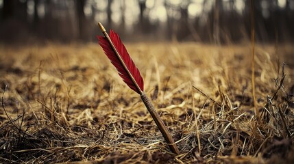 Crimson Arrow in Autumnal Field: A Still Life of Hunting and Nature