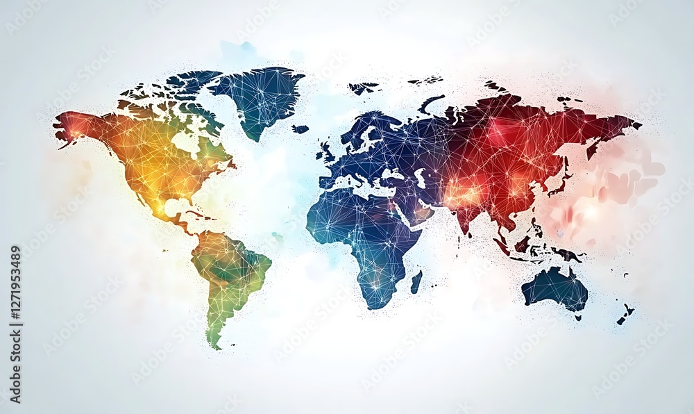 Poster 2d illustration world map abstract background.global network connection. world map point and line co