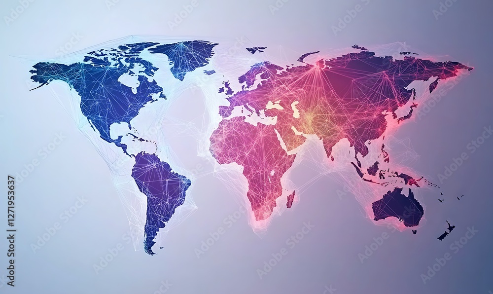 Poster 2d illustration world map abstract background.global network connection. world map point and line co