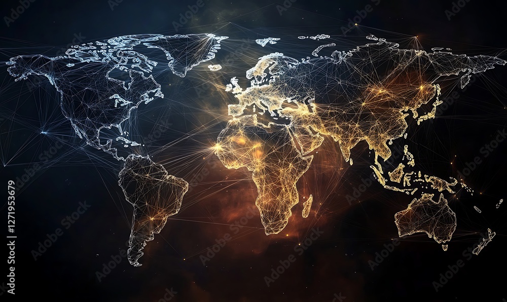 Poster 2d illustration world map abstract background.global network connection. world map point and line co