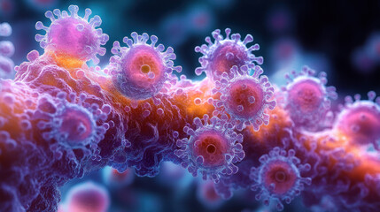 Fototapeta premium Microscopic view of a virus particle binding to a host cell in stunning detail