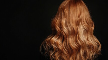 Naklejka premium Long Flowing Wavy Hair Cascades From the Back Against a Dark Background Generative AI