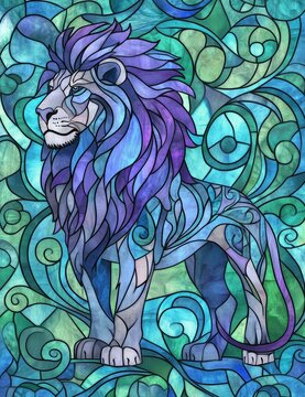 Majestic Lion in Stained Glass Art