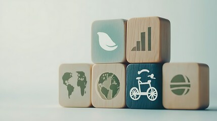 Innovative sustainable ESG concept with wooden blocks, ideal for modern and corporate designs