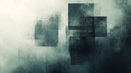 Abstract overlapping rectangular forms create depth and atmospheric perspective