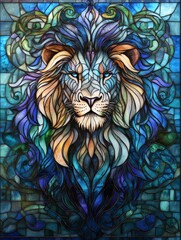 Stained Glass Lion with Vibrant Mane