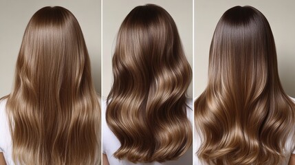 Fototapeta premium Different Hairstyles Showcasing Long and Healthy Brown Hair in Multiple Styles Generative AI
