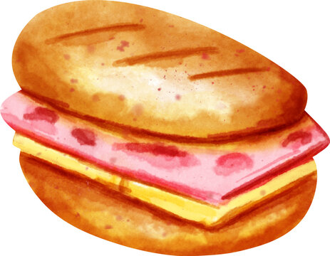 watercolor sandwich with ham and cheese clip art preview