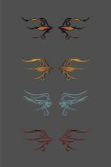 Wings icons with unique characters. Vector set of angel wings icons. Eagle, bird, phoenix.