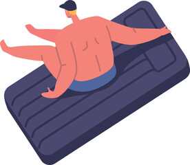 Man swimming on inflatable mattress