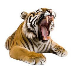 Obraz premium Majestic Tiger Roaring isolated on white or transparent background, png. Easy to place on any other background