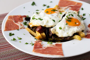 Broken Eggs a typical Appetizer from Mediterranean Gastronomy, Braga, Portugal.
