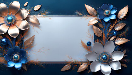 A greeting card with clean, white page in the center and metallic flowers on the border 