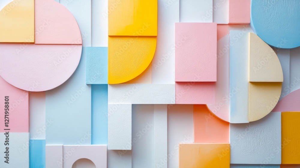 Poster an arrangement of pastel geometric shapes creating an abstract composition