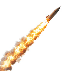 Missile Rocket With Fire Trail Isolated white and transparent background