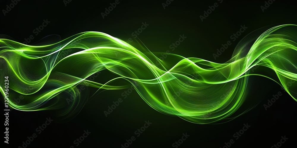 Poster vibrant green waves create a dynamic visual effect against a dark background