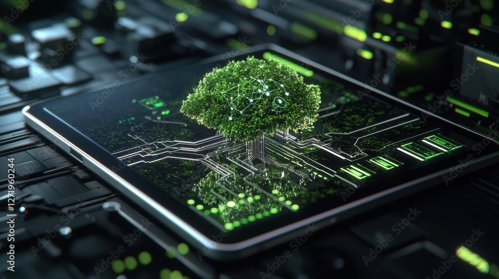 Aufkleber a computer chip with a green tree on it