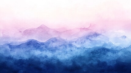 Fototapeta premium Watercolor painting displays layers of mountains in shades of blue