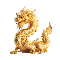 Golden Dragon Sculpture Isolated on Transparent Background