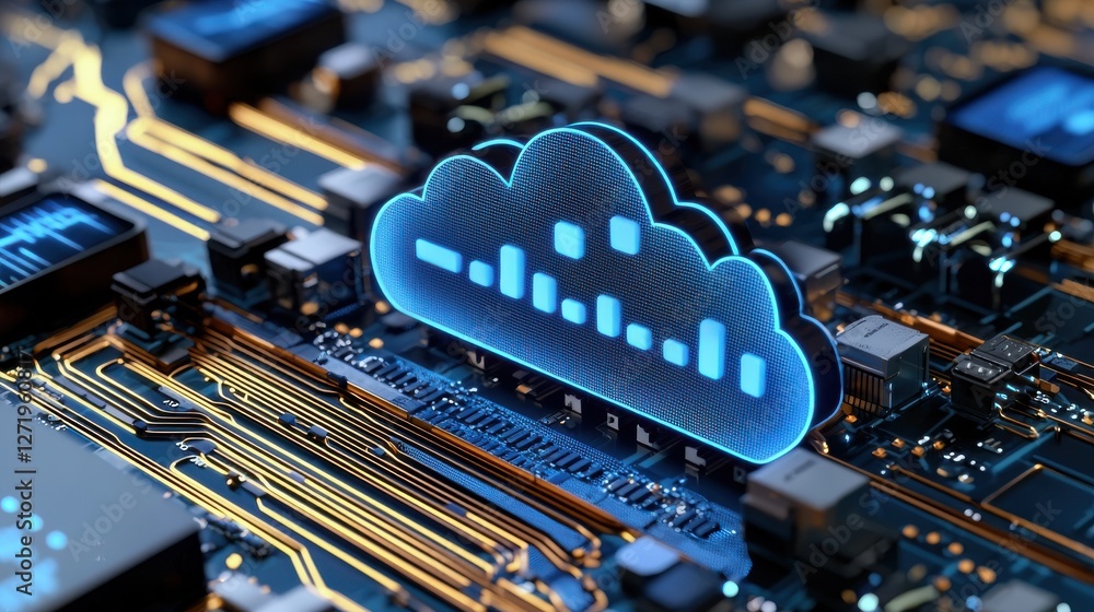 Poster a computer chip with a cloud on it