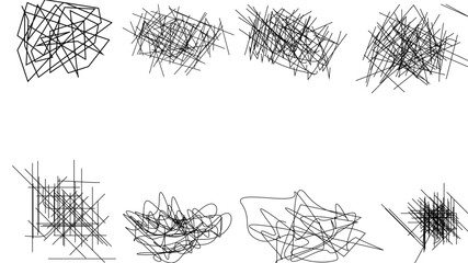 Random chaotic scribble lines collection pencil art set. Abstract random line scribble vector elements including various messy and random lines for design,
