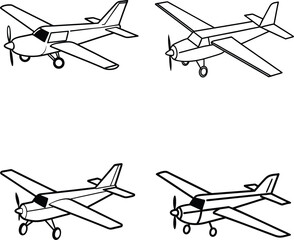 Cessna 172 Skyhawk line art vector illustration.