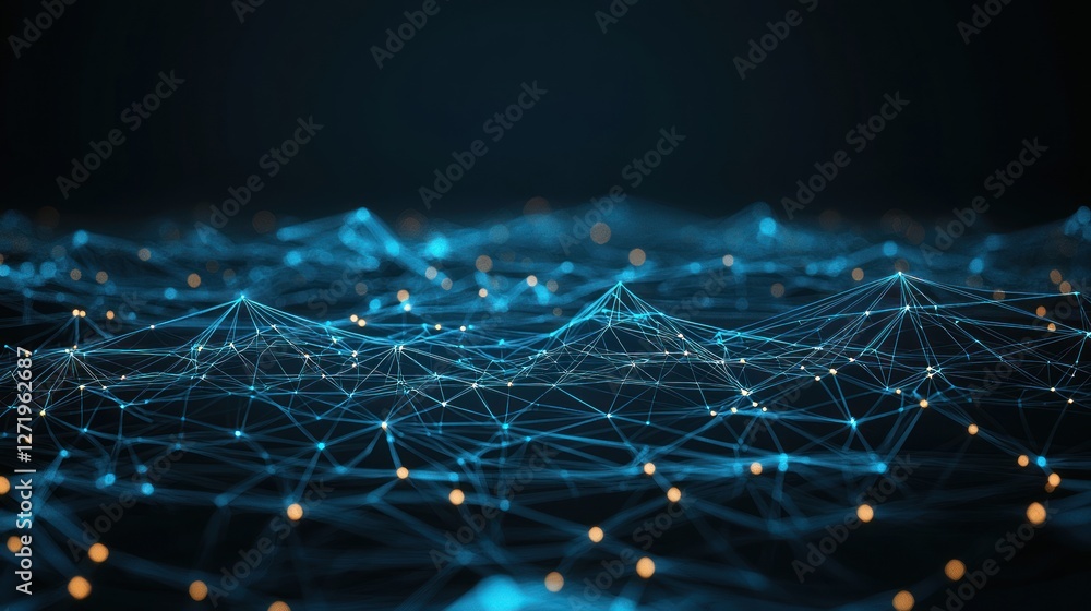 Poster abstract digital network landscape: interconnected nodes and lines