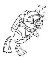 Obraz premium pig diver coloring 