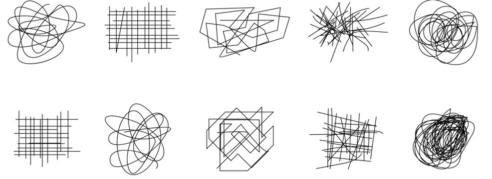 Random chaotic scribble lines collection pencil art set. Abstract random line scribble vector elements including various messy and random lines for design,