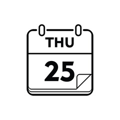 calender icon, 25 thursday icon with white background