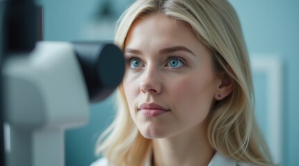 Fototapeta premium Focused Young Adult During Eye Examination at Medical Office