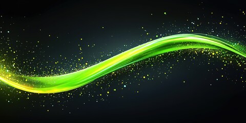 Obraz premium Dynamic green wave with sparkling elements on a dark background showcasing vibrant energy and fluid movement